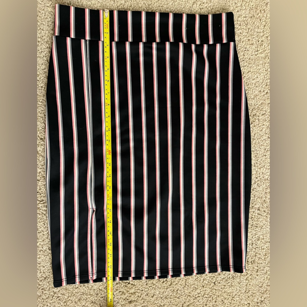 Black Women's Skirt with White Pink Grey Stripes
